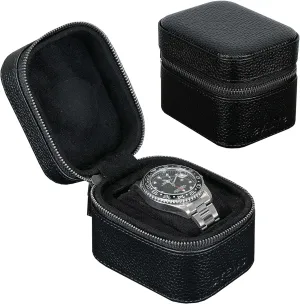 Watch Travel Box, Real Genuine Leather Single Watch Roll Case for Man and Women Watch Packing Storage Organizer with Suede to Protection Zipper Fit All Watches Up to 60mm (1W-Z-BB)